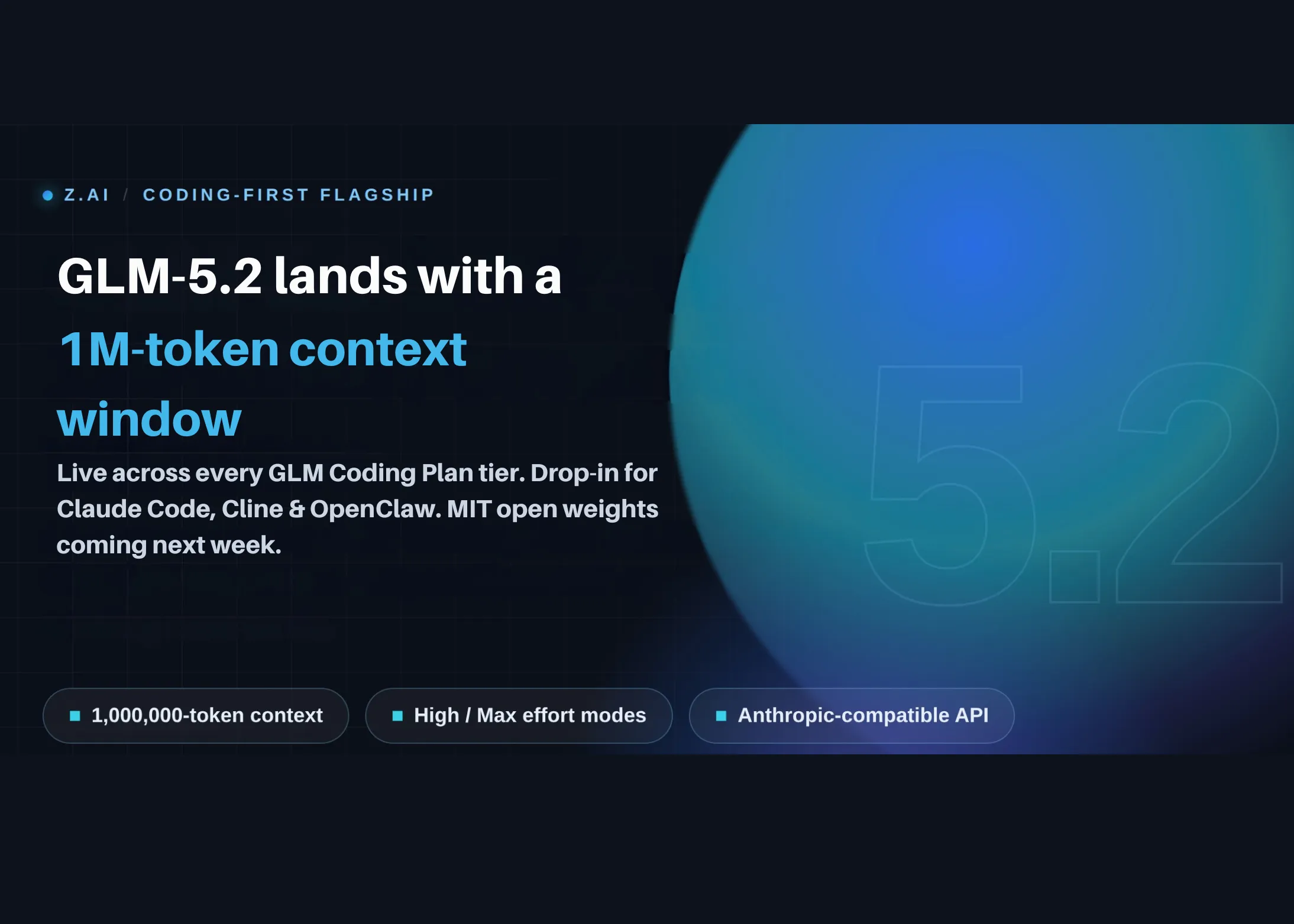 IA com dois 'modos de pensar'? Z.ai lança GLM-5.2 com 1M de tokens!